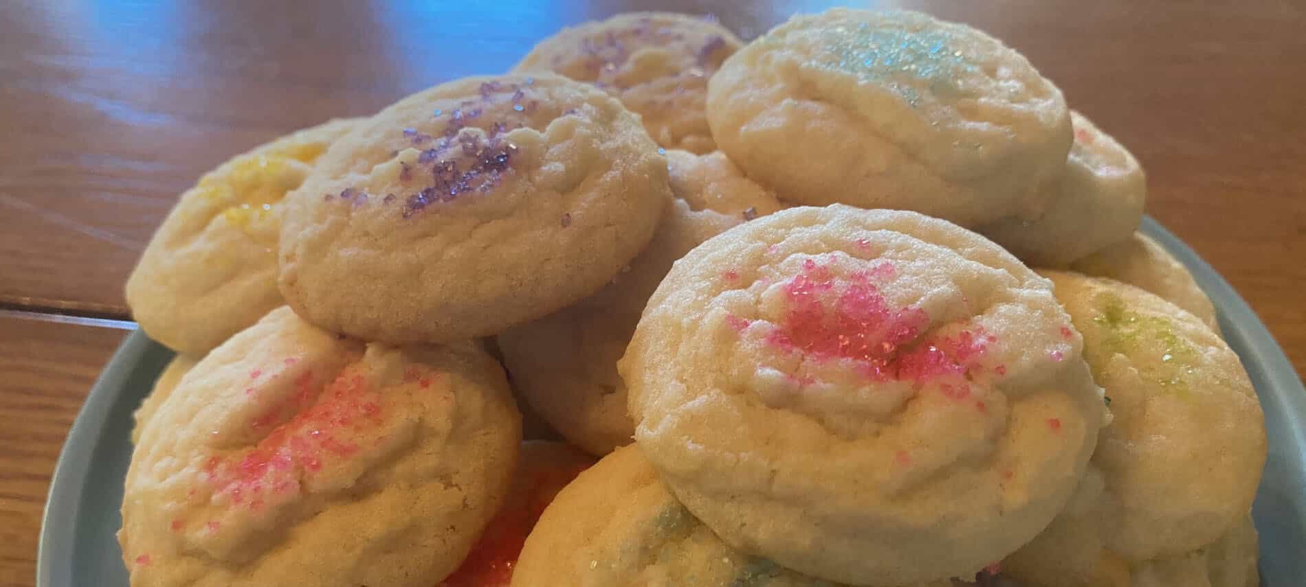 Amish Sugar Cookies with pastel sprinkles