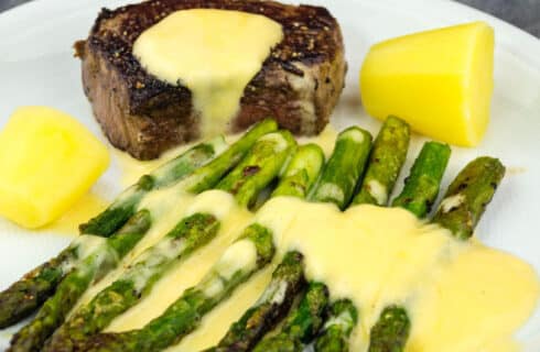 Decaent Bernaise Sauce over Meat and Asparagus