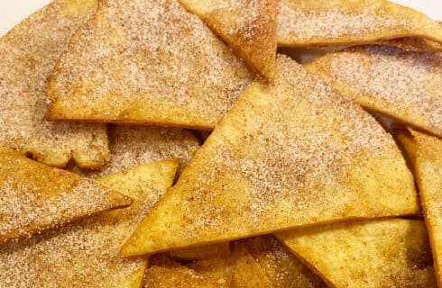 crisply fried flour tortilla wedges sprinkled with cinnamon and sugar