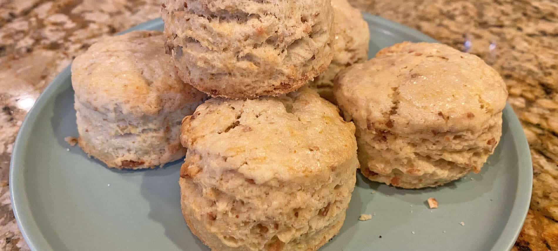 Lemon Coconut Scones on a blue plate