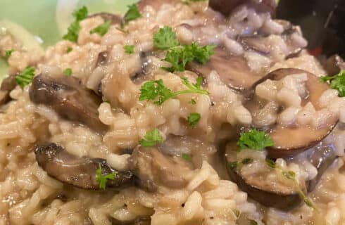 Creamy Risotto with Mushrooms garnished with parsley