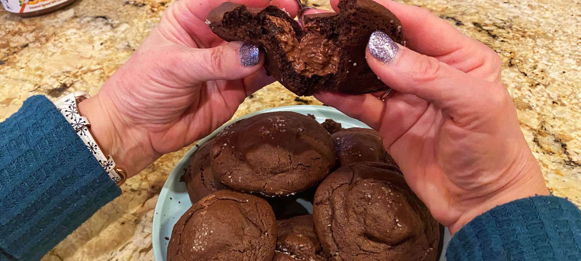 Dark Chocolate Cookies filled with Gooey Nutella