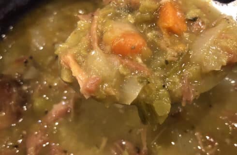 Split Pea Soup with ham, carrots, onions, and celery