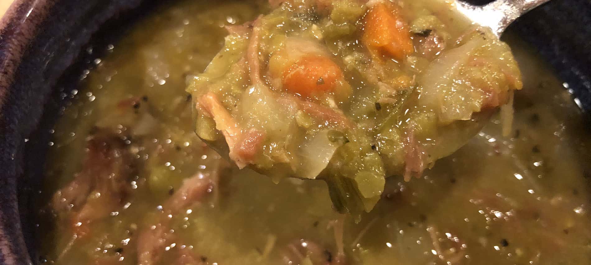 Split Pea Soup with ham, carrots, onions, and celery