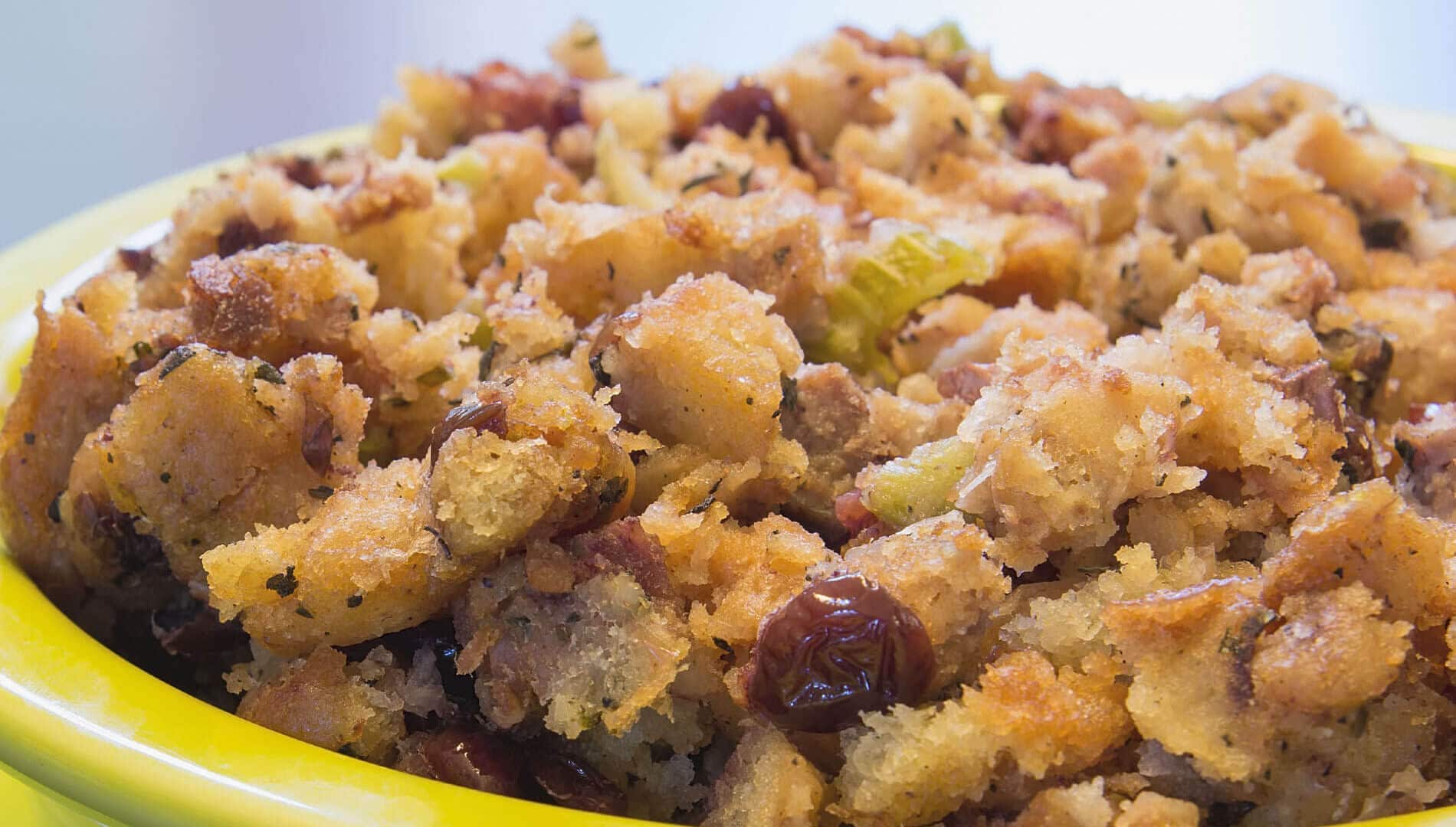 toasted bread stuffing with raisins, celery, onions, carrots, and apples