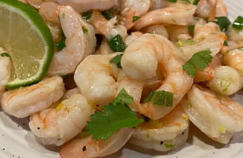 shrimp with lime, green onions, and cilantro