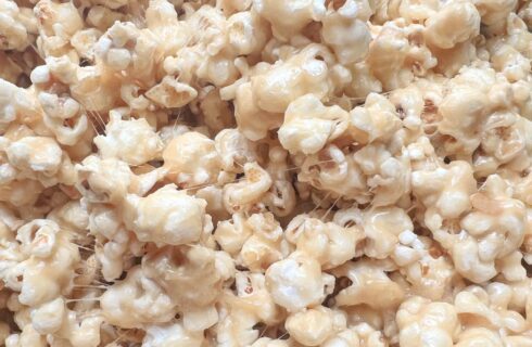 popcorn covered in a sticky gooey marshmallow sauce